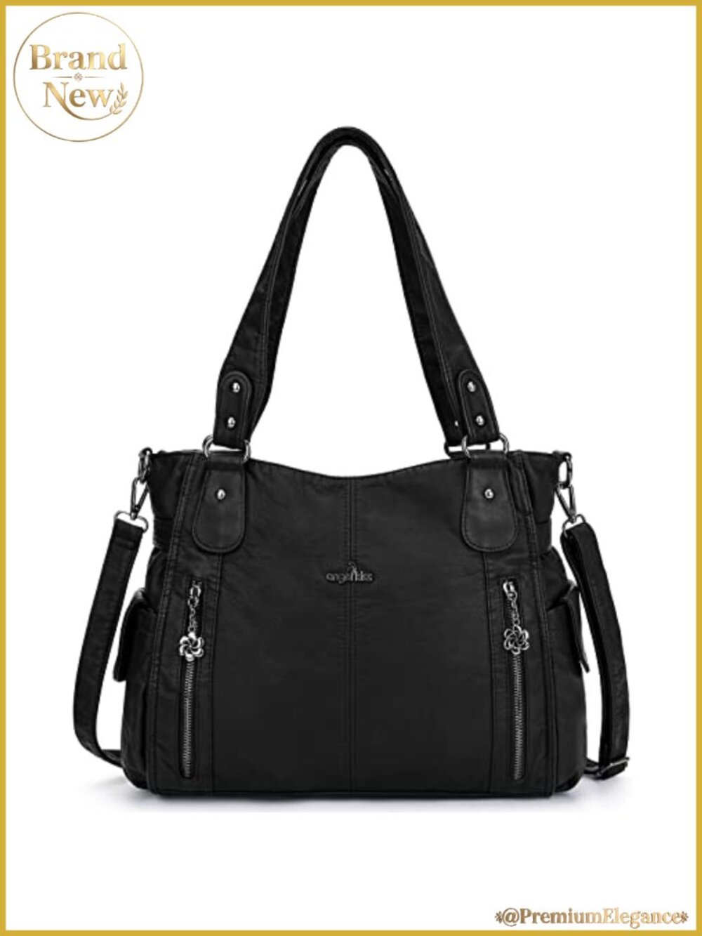 Women's Vegan Leather Hobo Handbag with Adjustable Strap